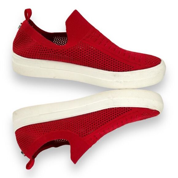 Steve Madden Daray Red Knit Mesh Stretch White Platform Slip On Sneaker Size 6.5 - Picture 5 of 10